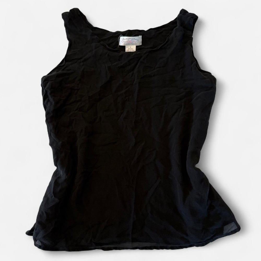 Nordstrom Intimates Vintage 100% Silk Black Layered Tank Top Small D9504S